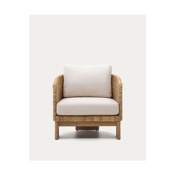 Béžové/v přírodní barvě dřevěné/z umělého ratanu zahradní křeslo Xoriguer – Kave Home-image-3