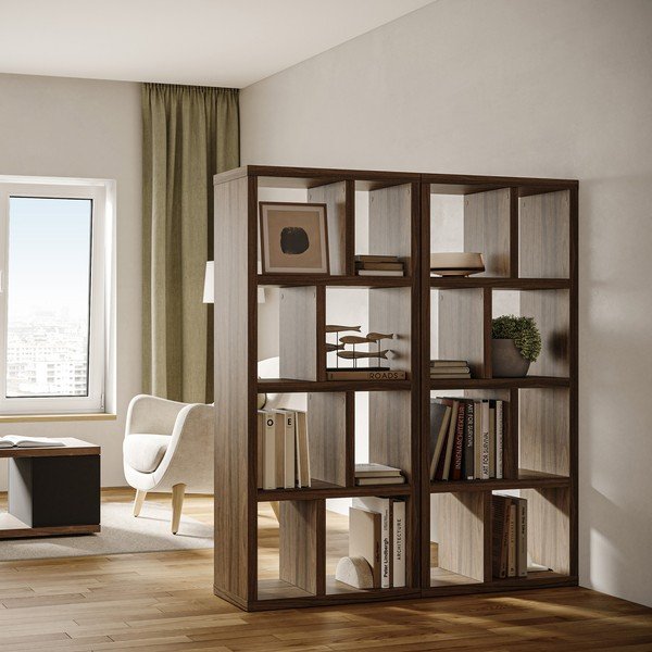 Hnědá knihovna v dekoru ořechu 70x159 cm Berlin – TemaHome-image-1