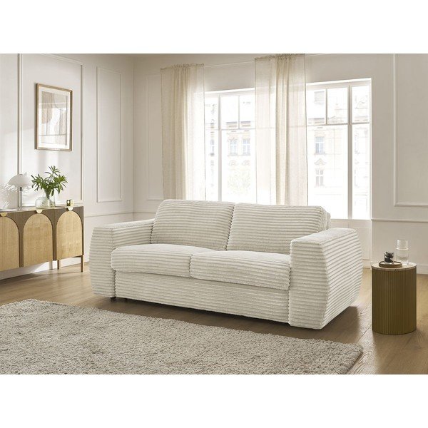 Béžová manšestrová pohovka na každodenní spaní/rozkládací 220 cm Hugo – Bobochic Paris-image-1