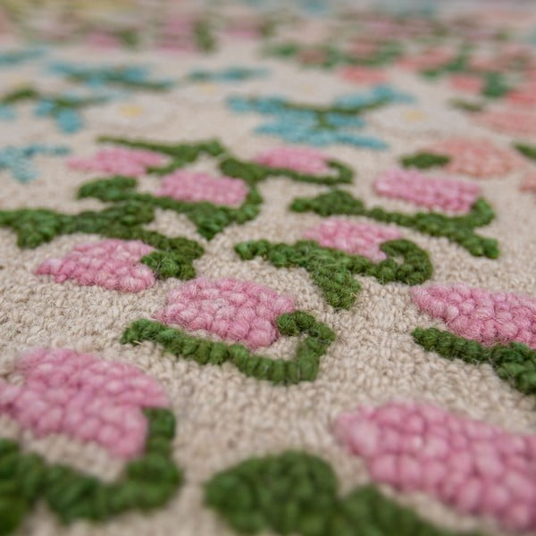 Krémový ručně tkaný vlněný koberec 160x230 cm Emilia Floral – Flair Rugs-image-2