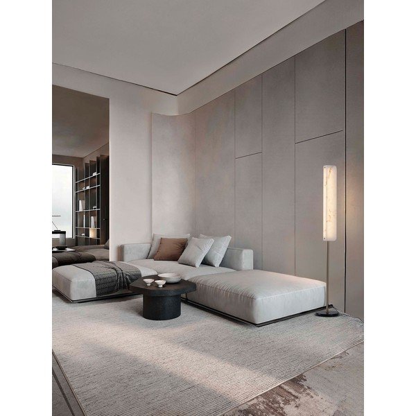 Krémová/v mosazné barvě LED stojací lampa v dekoru mramoru (výška 160 cm) Aider – Nova Luce-image-1