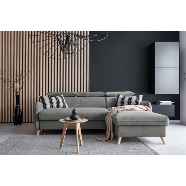 Světle šedá sametová rozkládací rohová pohovka (pravý roh) Sweet Harmony – Miuform-image-1