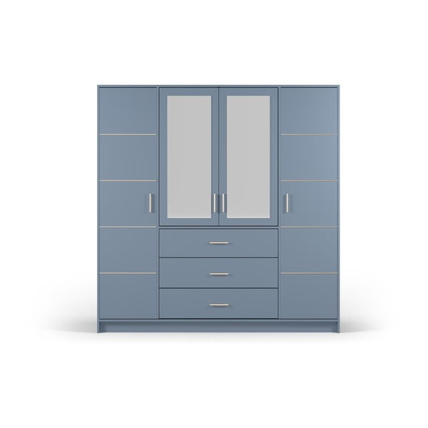 Modrá šatní skříň se zrcadlem 196x200 cm Burren - Cosmopolitan Design