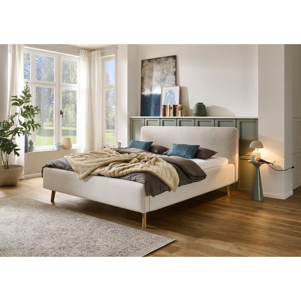Krémová čalouněná dvoulůžková postel s úložným prostorem s roštem 140x200 cm Mattis – Meise Möbel-image-1