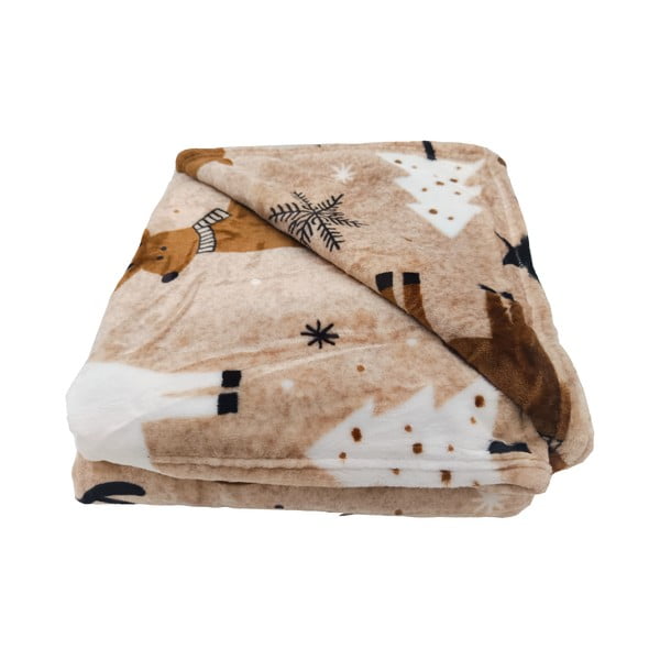 Hnědá deka s vánočním motivem z mikroplyše 150x200 cm Nordic Fairytale – My House