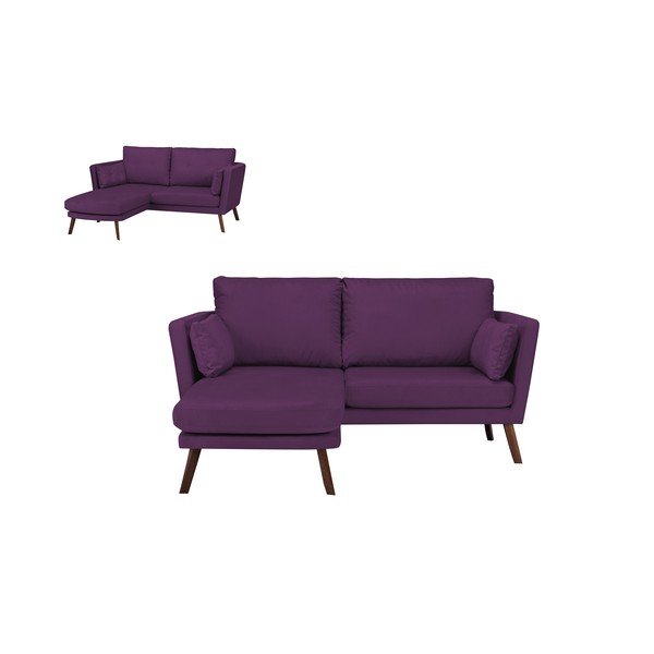 Tmavě fialová třímístná pohovka Mazzini Sofas Elena, s lenoškou na levém rohu-image-4
