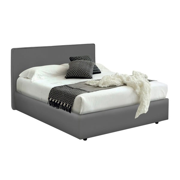 Šedá jednolůžková postel s úložným prostorem, matrací a potahem z koženky 13Casa Ninfea, 120 x 190 cm