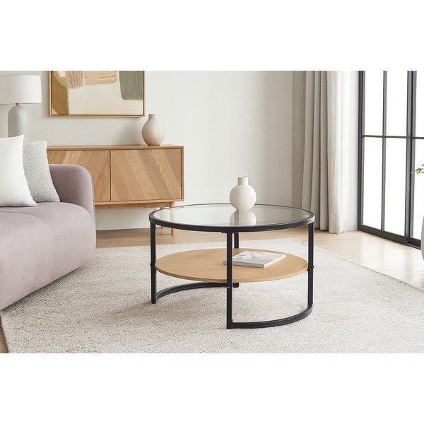 Černý/v přírodní barvě kulatý konferenční stolek v dekoru dubu ø 68 cm Zanu – Bonami Essentials-image-4