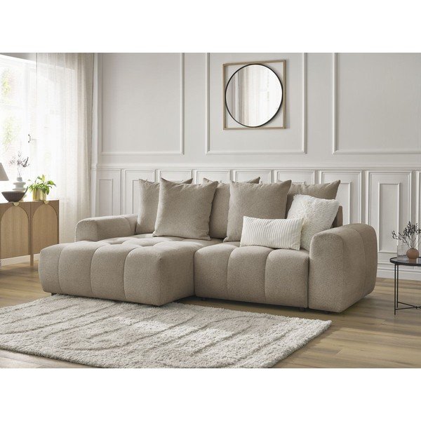 Béžová žinylková rozkládací/s úložným prostorem rohová pohovka (levý roh/s lenoškou) Roxelane – Bobochic Paris-image-3