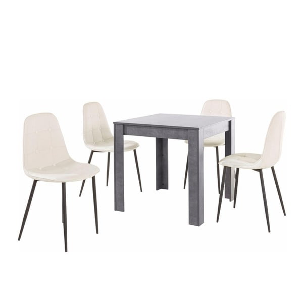 Set šedého jídelního stolu a 4 bílých jídelních židlí Støraa Lori Lamar Duro