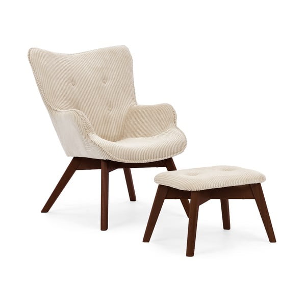 Béžové manšestrové křeslo s podnožkou Niko – Ropez