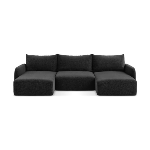 Černá rozkládací/s úložným prostorem rohová pohovka Kalena – Makamii