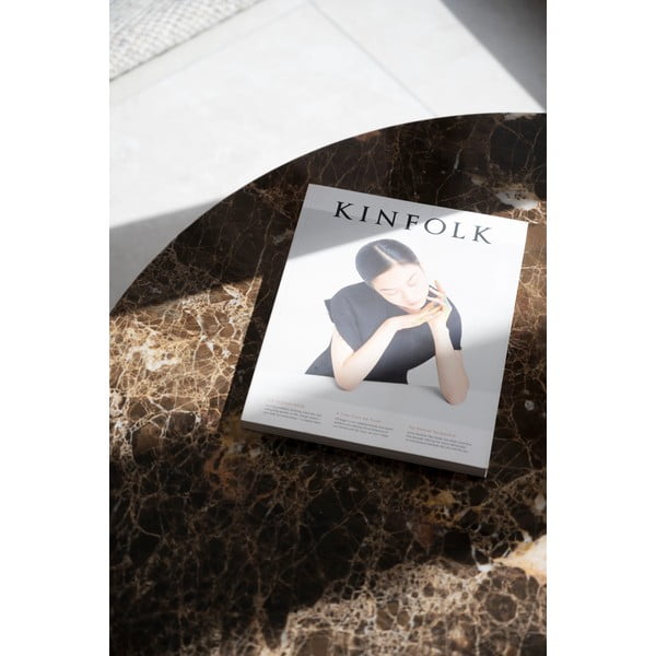 Hnědý mramorový kulatý konferenční stolek 90x90 cm Brooksville - Rowico-image-2