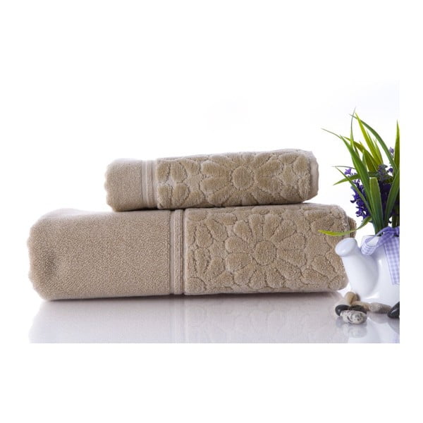 Sada 2 ručníků Samba Beige, 70x140 cm a 50x90 cm