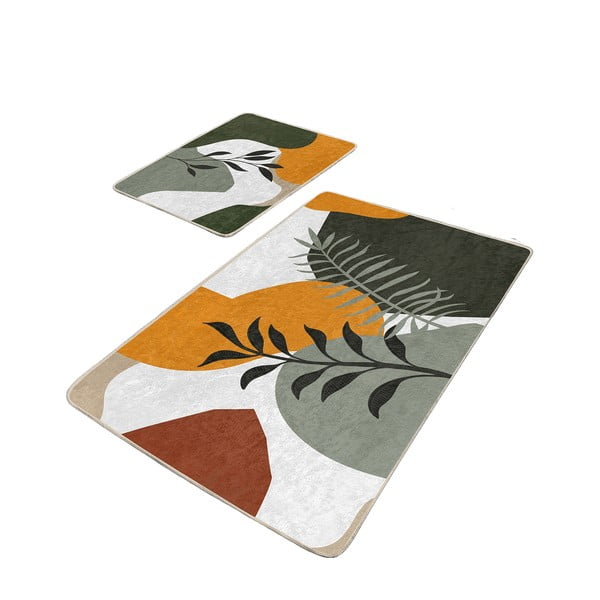 Zelené sametové koupelnové předložky v sadě 2 ks 60x100 cm Illustrated Autumn – Mila Home