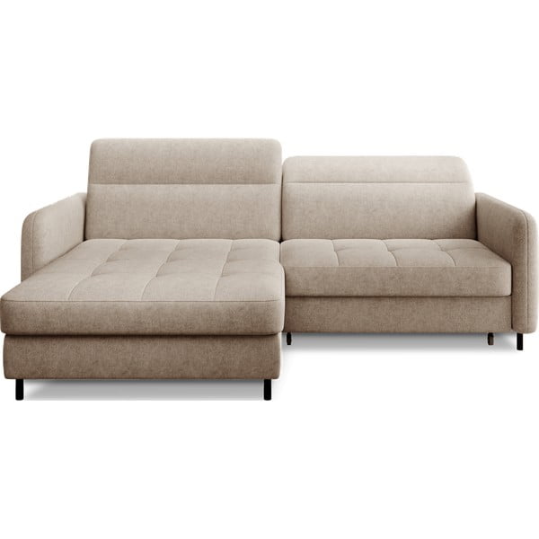 Béžová žinylková rozkládací/s úložným prostorem rohová pohovka (levý roh/s lenoškou) Gomsi – ELTAP