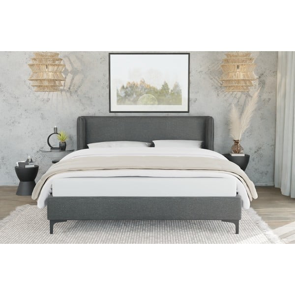 Tmavě šedá čalouněná dvoulůžková postel s roštem 160x200 cm Basti – Ropez-image-2