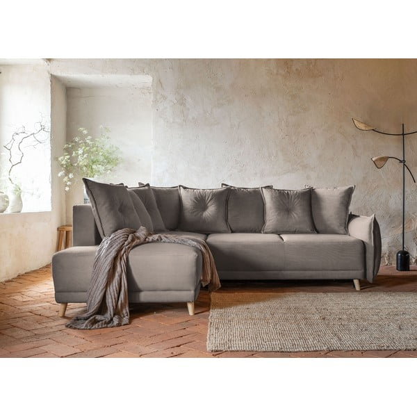 Světle hnědá manšestrová rozkládací rohová pohovka (levý roh) Lazy Lukka – Miuform-image-1