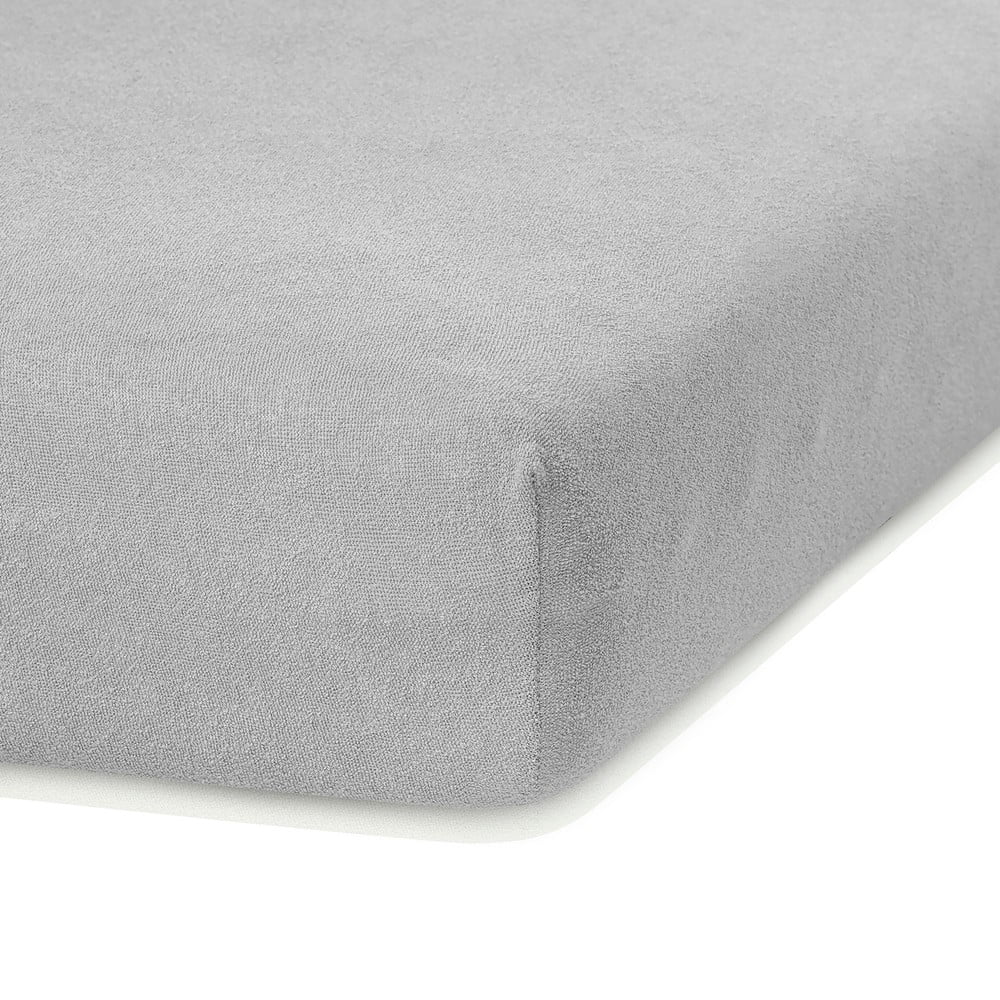 Světle šedé elastické prostěradlo s vysokým podílem bavlny AmeliaHome Ruby, 80/90 x 200 cm