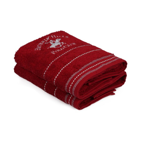 Sada 2 červených ručníků na ruce Polo Club, 50 x 90 cm