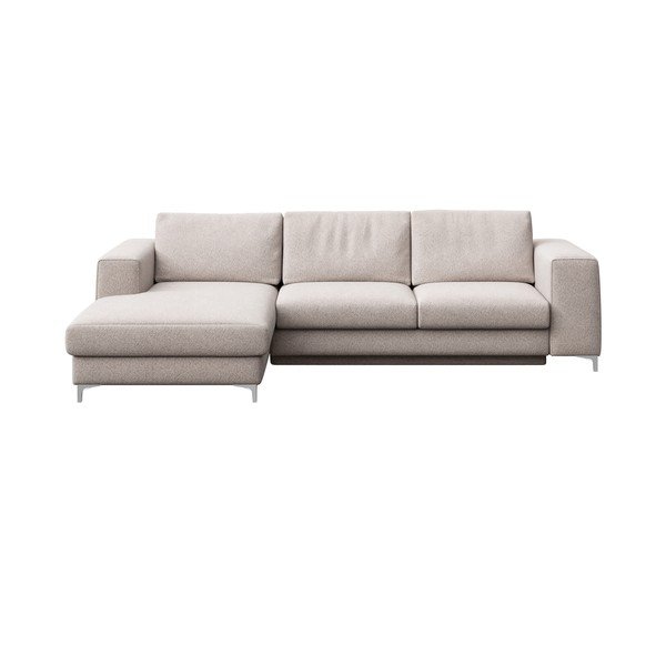 Světle šedá rozkládací/s úložným prostorem rohová pohovka z textilie bouclé (levý roh/s lenoškou) Rene – Rodier