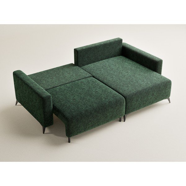 Tmavě zelená žinylková rozkládací/s úložným prostorem rohová pohovka (pravý roh/s lenoškou) Leon – Maison de Rêve-image-3