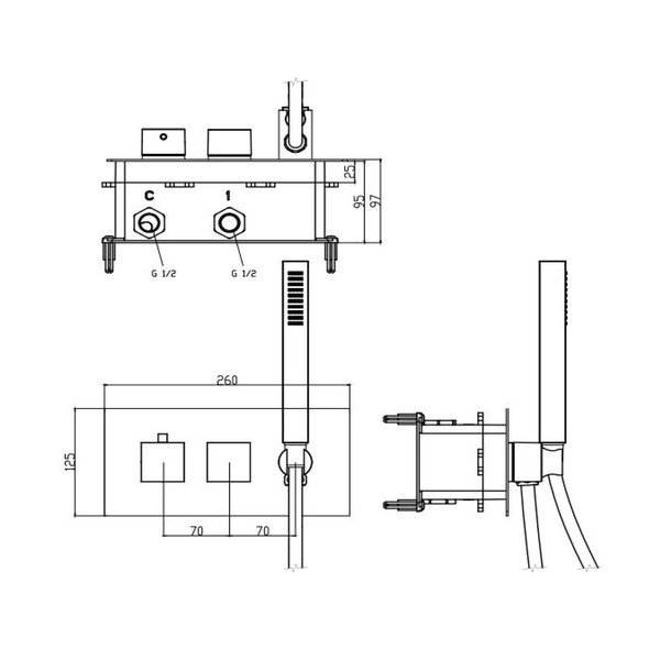 Podomítková sprchová baterie v leskle stříbrné barvě (2 výstupy) Latus – Sapho-image-4