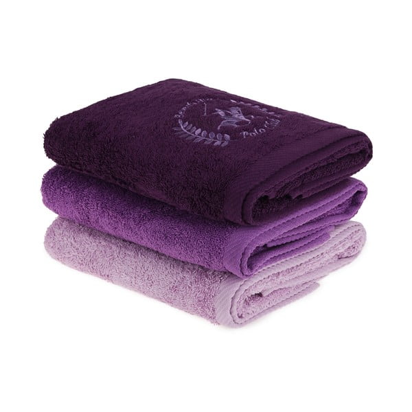 Sada 3 fialových ručníků na ruce, 90 x 50 cm