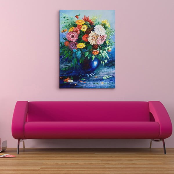 Obraz na plátně Modrá váza s květinami, 50x70 cm