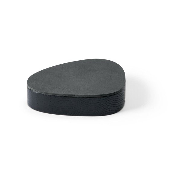 Černý/antracitový dřevěný/z eko kůže úložný box s víkem/dekorativní 14x12,5x3,5 cm Curve Nupo – LIND DNA