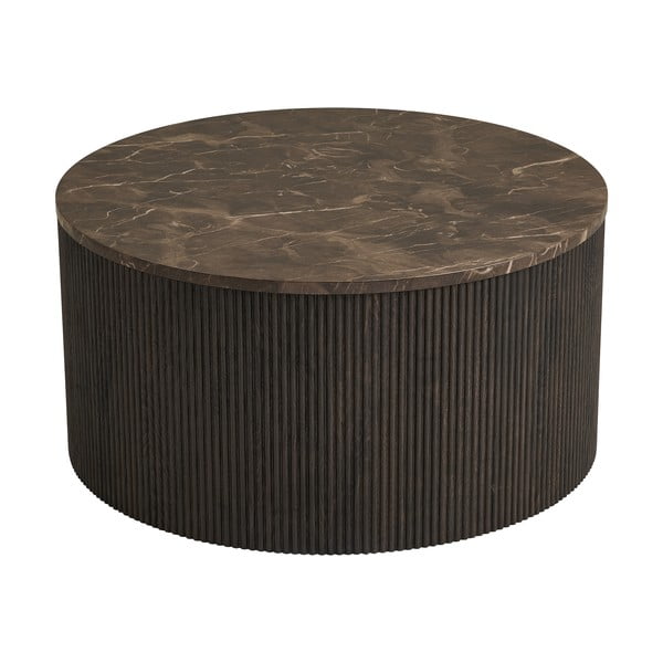 Tmavě hnědý kulatý konferenční stolek s deskou v dekoru mramoru ø 80 cm Rota – House Nordic