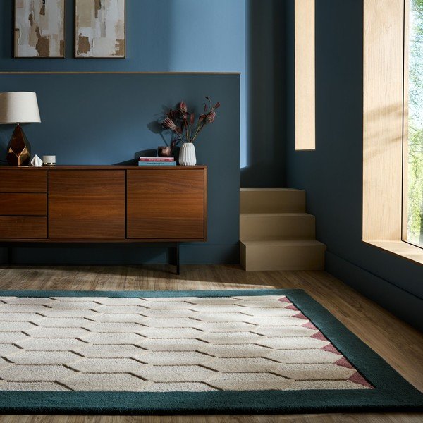 Ručně tkaný vlněný koberec v přírodní barvě/zelenomodrý 200x290 cm Apex Border Wool – Flair Rugs-image-1