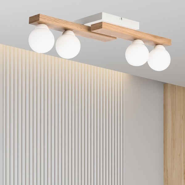 Stropní svítidlo v bílo-přírodní barvě se skleněným stínidlem ø 12 cm Cortina – LAMKUR-image-4