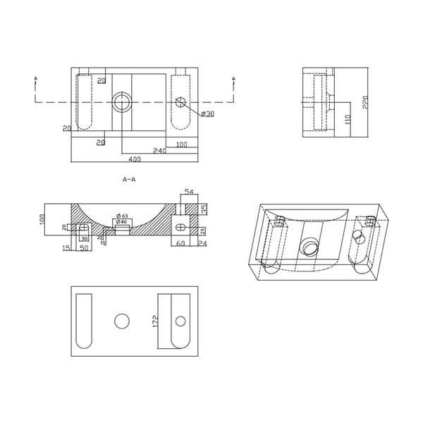 Černé kamenné umývátko 40x22 cm Blok – Sapho-image-4
