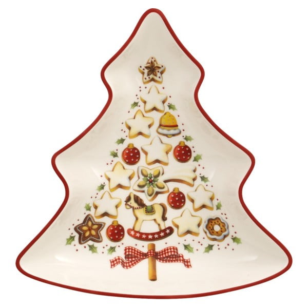 Červeno-bílá porcelánová servírovací mísa ve tvaru vánočního stromečku Villeroy & Boch Tree, 17,5 x 16,5 cm