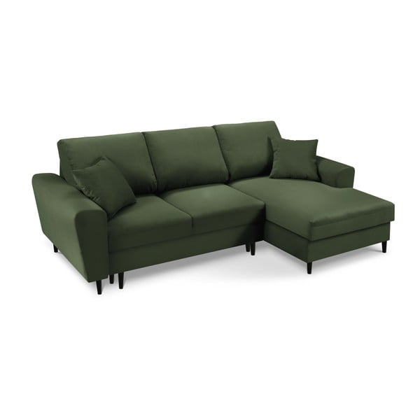 Zelená manšestrová rozkládací/s úložným prostorem rohová pohovka (pravý roh/s lenoškou) Kyoto – Cosmopolitan Design-image-1