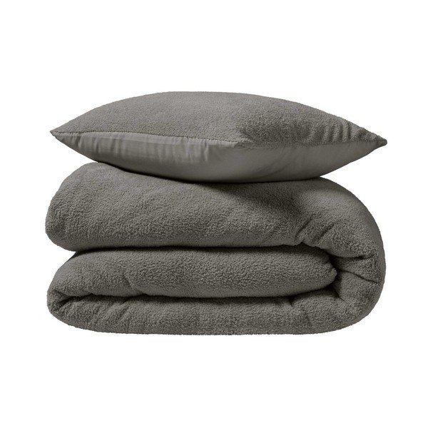 Antracitové povlečení na dvoulůžko/prodloužené z mikroplyše 240x220 cm Helena – douceur d'intérieur