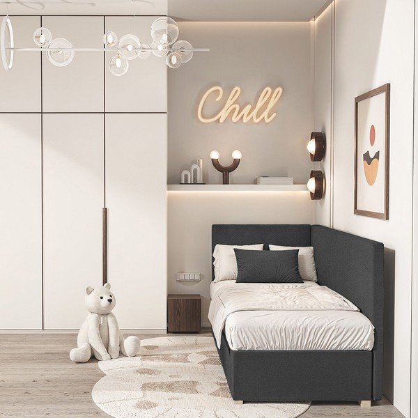 Tmavě modrá rohová dětská postel s úložným prostorem s matrací 90x200 cm Flexi – Ghado-image-1