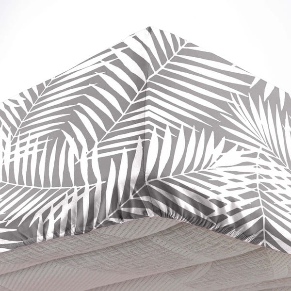 Bílo-šedé napínací bavlněné prostěradlo 160x200 cm Botania – douceur d'intérieur-image-2