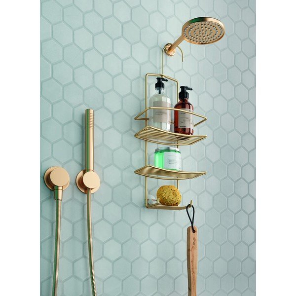 Závěsná ocelová koupelnová polička ve zlaté barvě Onda – Metaltex-image-1