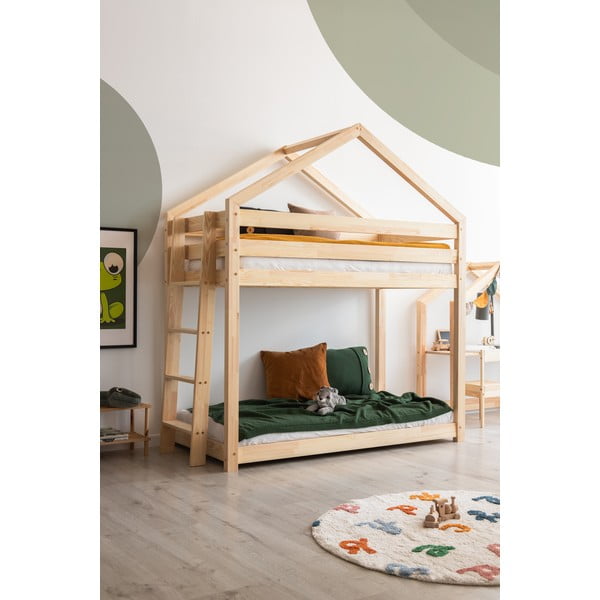 Domečková patrová dětská postel z borovicového dřeva 70x160 cm v přírodní barvě Mila DMPB – Adeko-image-1