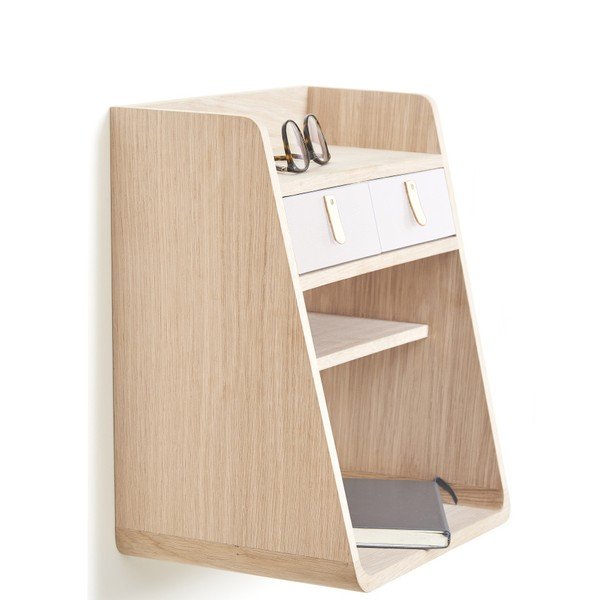 Nástěnná police v dekoru dubového dřeva s 2 bílými zásuvkami HARTÔ Suzon-image-1