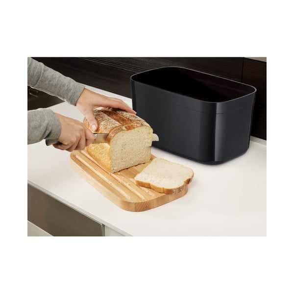 Černý chlebník s dřevěným víkem Joseph Joseph Bin-image-2