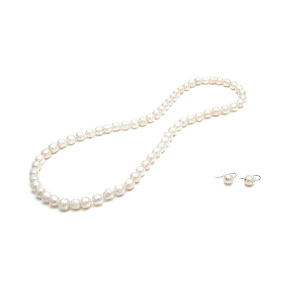 Sada náhrdelníku a náušnic z říčních perel Elegant, bílá