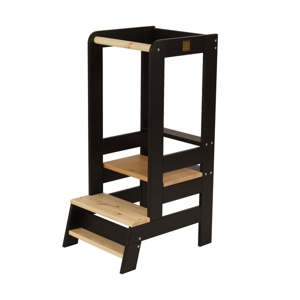 Černá/v přírodní barvě učicí věž z borovicového dřeva Montessori – Meowbaby