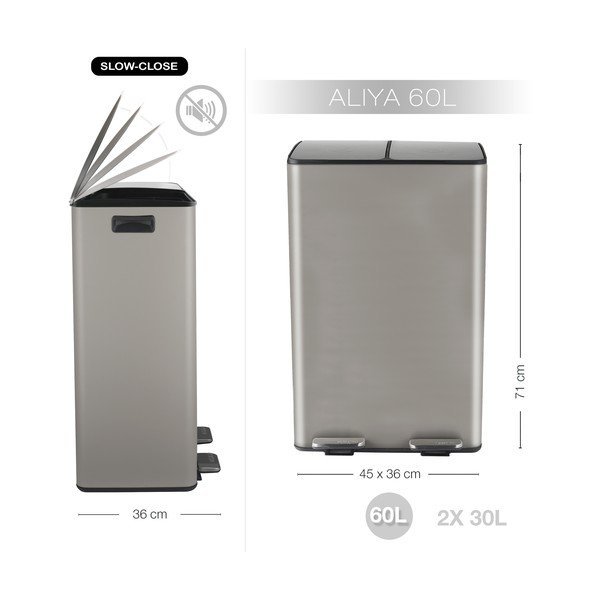 Taupe ocelový odpadkový koš 2x30 l na tříděný odpad/nášlapný   Aliya – Spirella-image-3