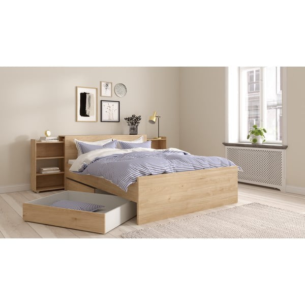 Dvoulůžková postel v dekoru dubu bez roštu 140x200 cm v přírodní barvě Naia – Tvilum-image-3