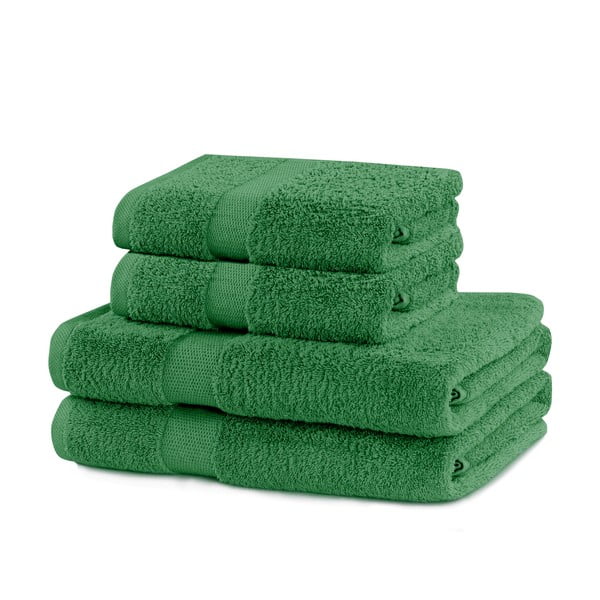 Tmavě zelené froté bavlněné ručníky a osušky v sadě 4 ks Marina – Restilo