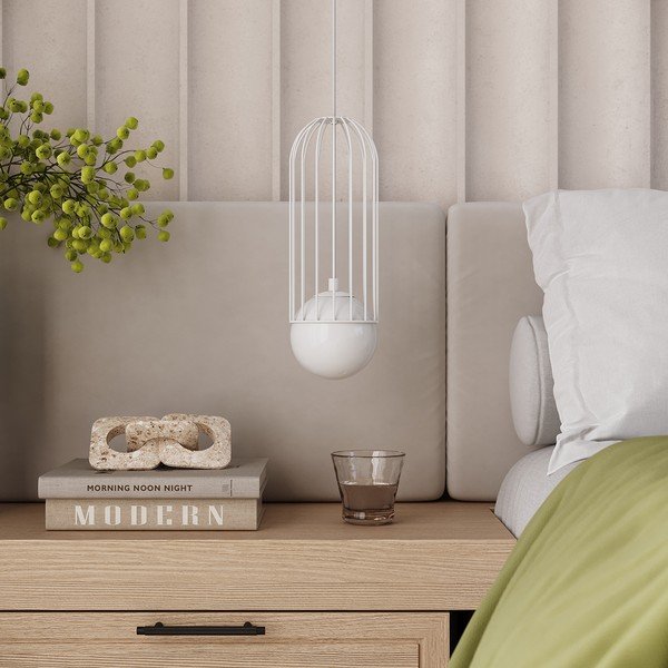 Bílé závěsné svítidlo se skleněným stínidlem Belinda – Sollux-image-1