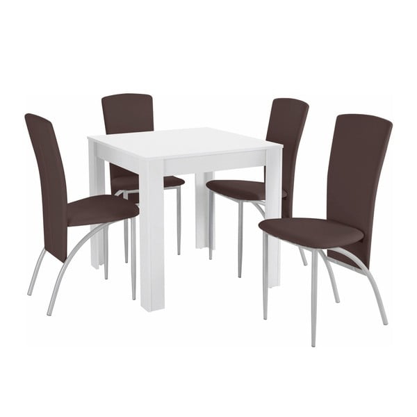 Set jídelního stolu a 4 tmavě hnědých jídelních židlí Støraa Lori Nevada Duro White Brown